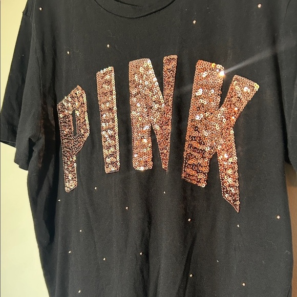 Black Sequin PINK T-Shirt like new! Vintage Rose Gold - Picture 2 of 4